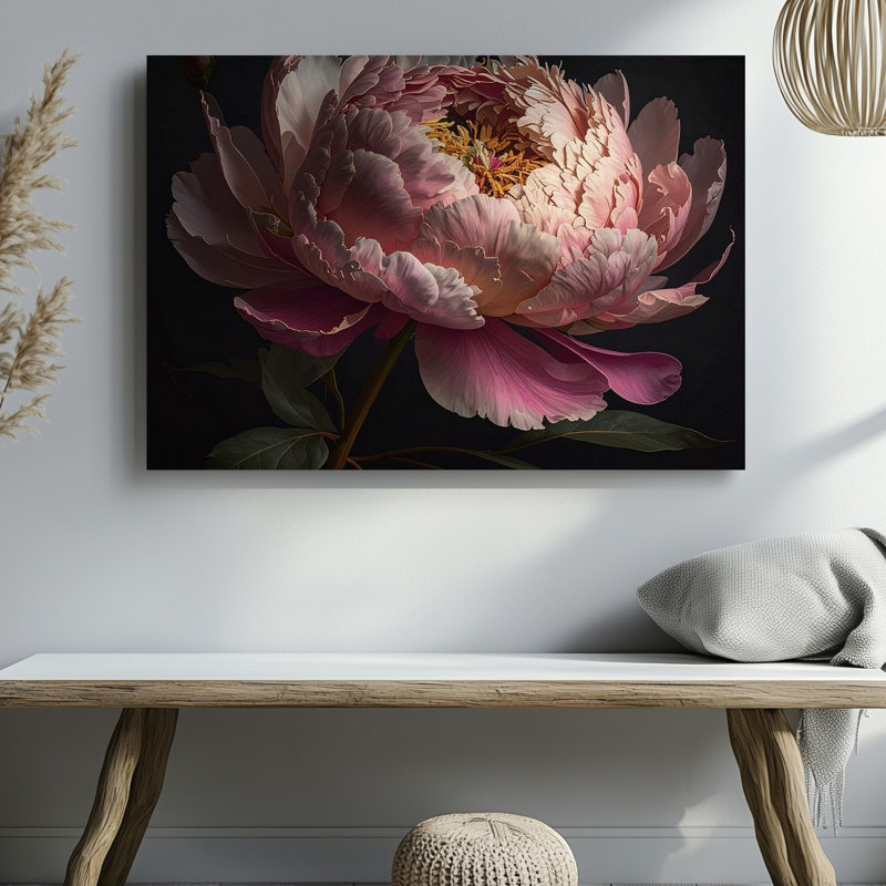 Art mural pivoine rose dans l'obscurité, H 9 po x l 12 po