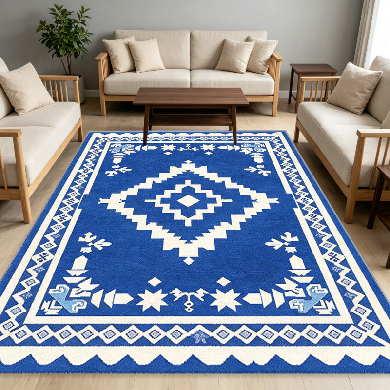 Cobalt Blue Kilim Rug carpet-easy to clean, machine-washable, soft and comfortable; suitable for door mats, kitchens, living rooms, bedrooms, corridors, and laundry areas. Easy to clean, durable carpet for home decoration.