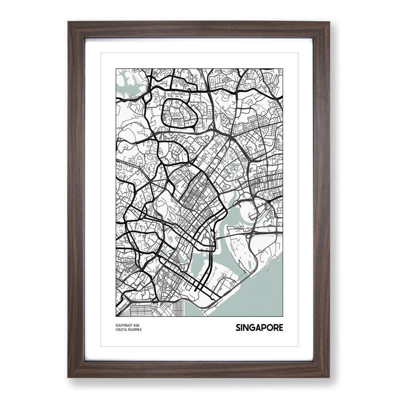 Map Singapore Asia - Picture Frame Graphic Art, Walnut, 36cm H x 27cm W x 2cm D