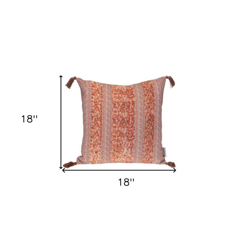Coussin 18 "en coton rose et orange avec pampilles 18"