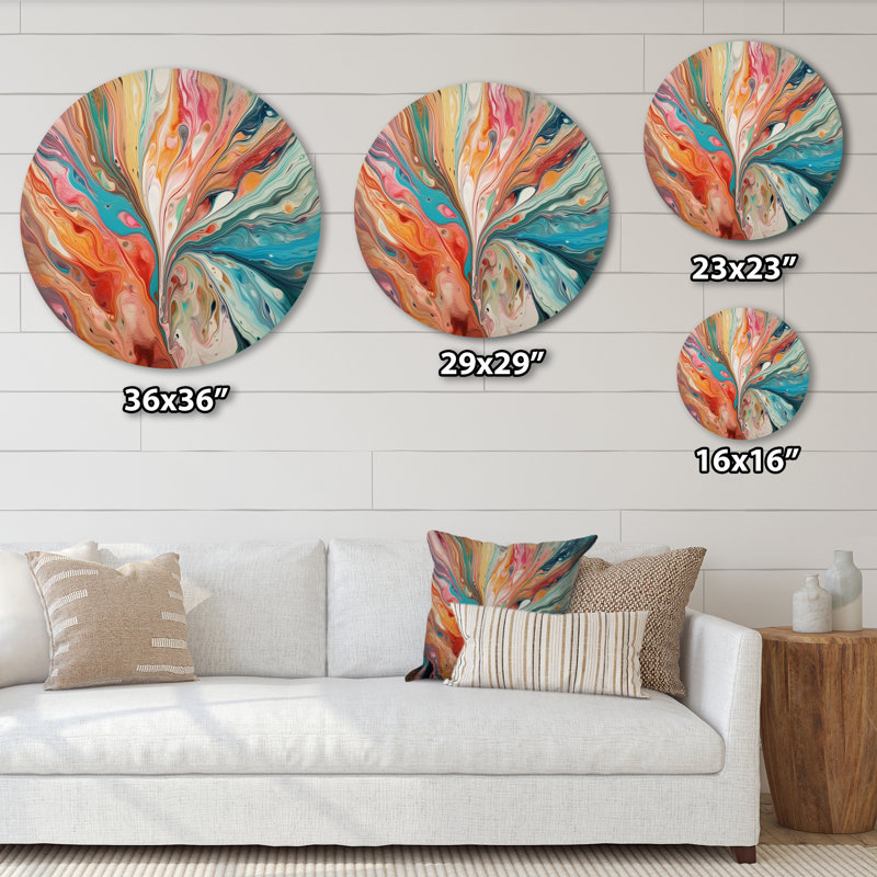 Bleu sarcelle rose marbré fantaisie III - Abstrait, reproduction d'art sur métal, H 16 po x l 16 po