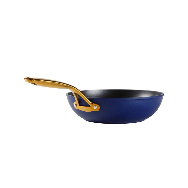 Poêle à frire antiadhésive Frök Platinum rencontre Wok avec couvercle, 11 pouces, rosé et or rose, Bleu/doré