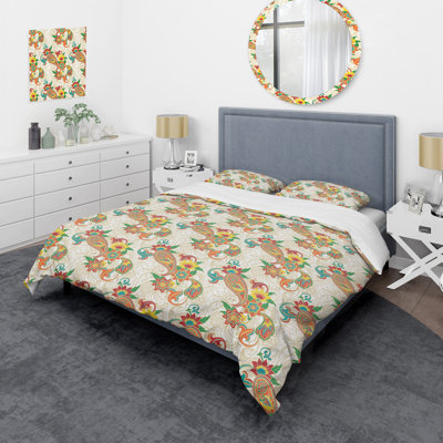 Ensemble de housse de couette à motif floral à motif cachemire brun et vert