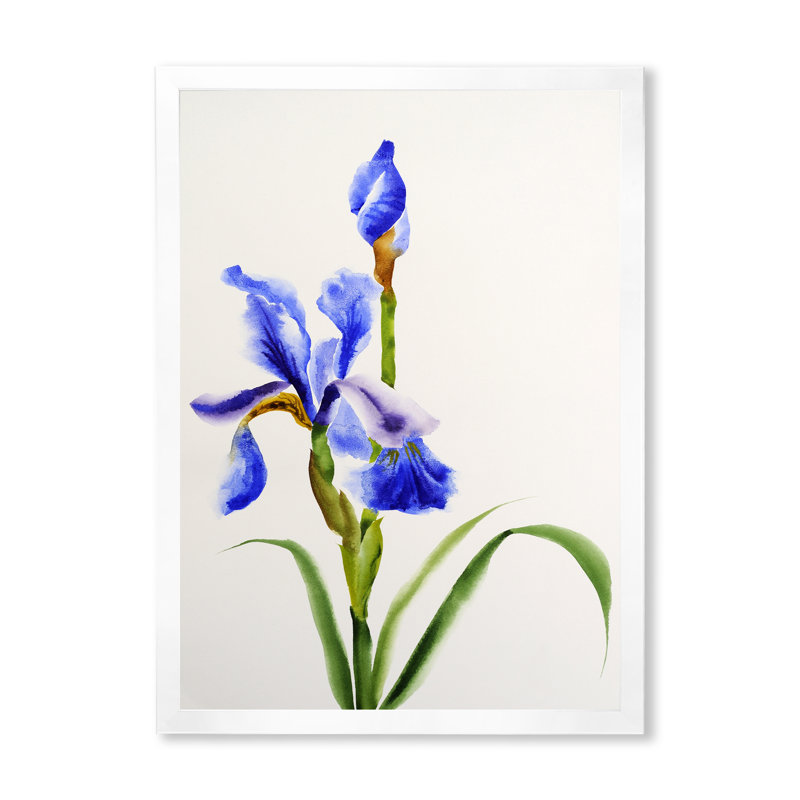 Rétro fleur d'iris bleu - peinture sur toile, Toile blanche encadrée, H 20 po x l 12 po x P 1,5 po