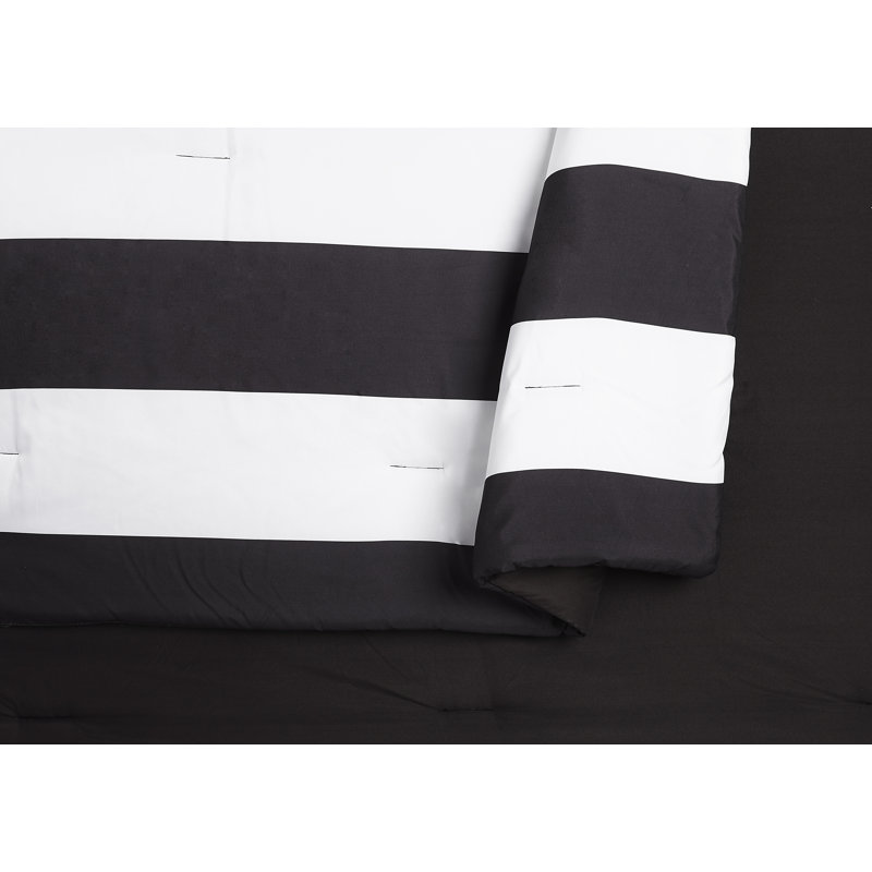 Ensemble d'édredon réversible en microfibre Rugby, Édredon double / grand + 2 taies décoratives sta, Noir / blanc