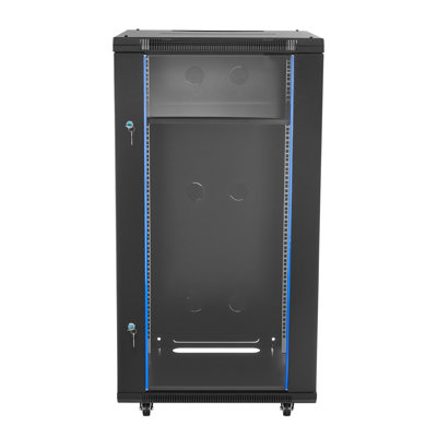 Armoire réseau 22U à fixation murale, porte verrouillable en verre trempé, panneaux latéraux, armoire de rangement robuste avec roulettes pour équipement informatique et audiovisuel
