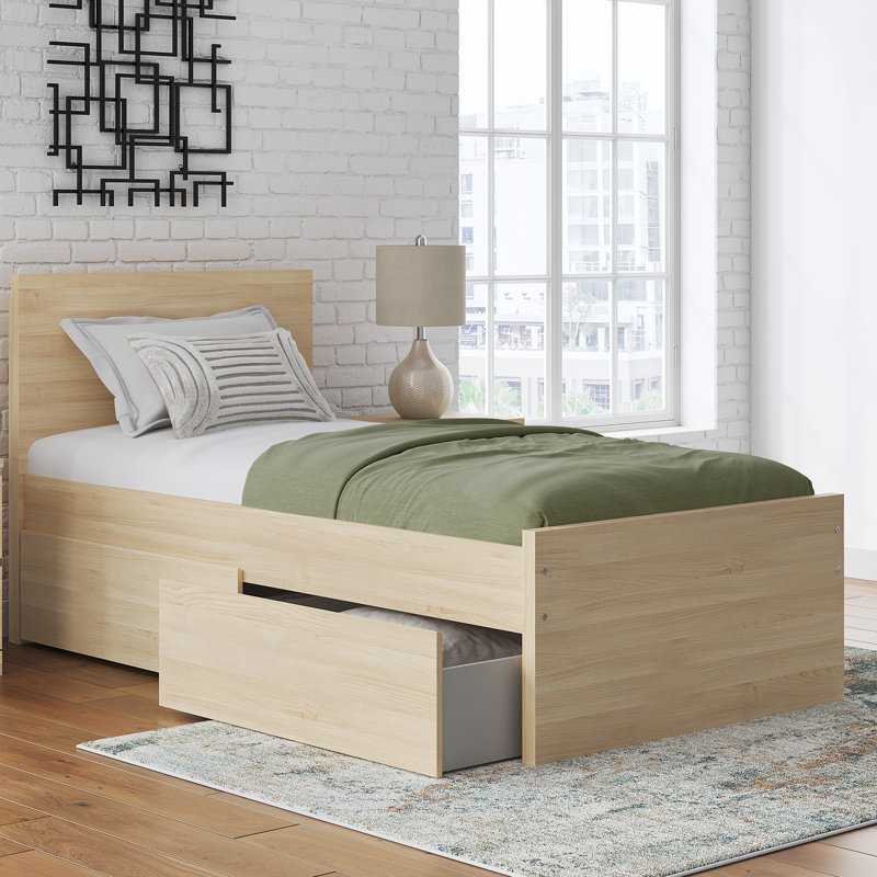 Lit plateforme Dunagan, Beige, Lit simple