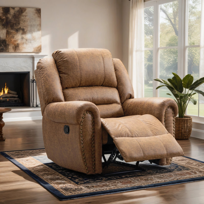 Harvey 40.9" Wide Classic Super Soft And Oversize Manual Recliner with Nailhead Trim (Set of 2), Nut Brown