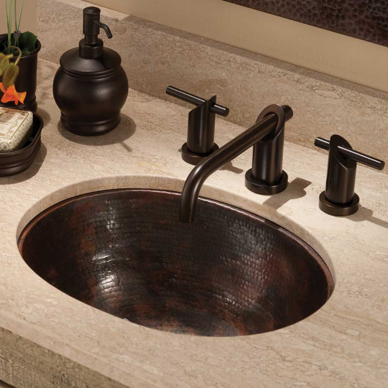 Antique Copper Metal Hand Hammered Oval Undermount Bathroom Sink, Antique Copper