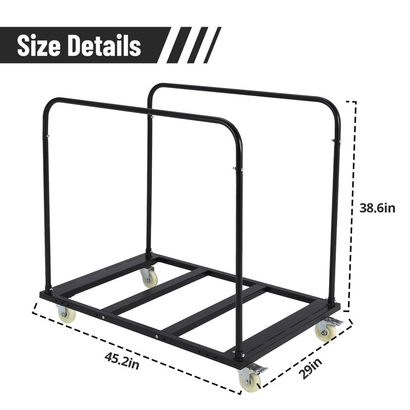 Chariot de table robuste et pliable d'une capacité de 1500 lb avec des roues pivotantes de 5 pouces pour la manipulation de matériaux d'entrepôt industriel