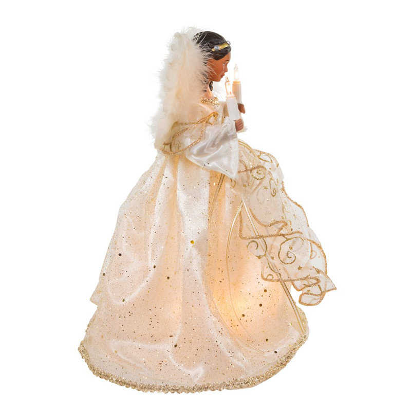 12-Inch Ivory and Gold Angel Tree Topper with Lights