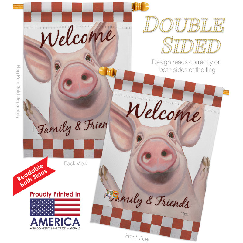 Bienvenue Piggy polyester 2 faces 40 x 28 po Ensemble de drapeaux