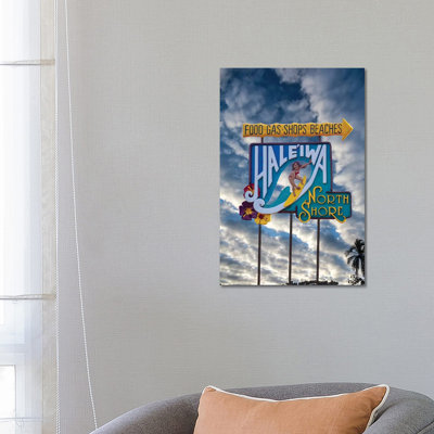 Haleiwa Sign Woman Clouds by Sean Davey - Wrapped Canvas Gallery-Wrapped Canvas Giclée