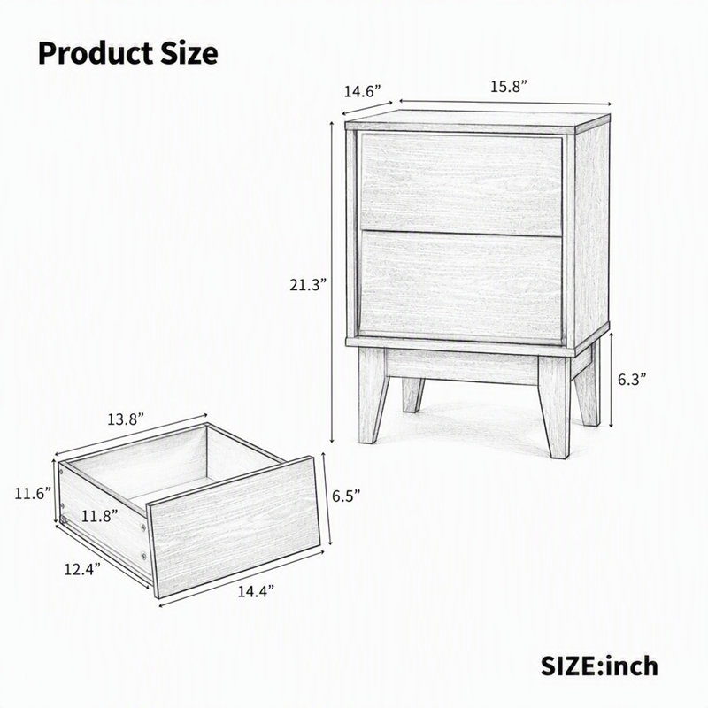 Set of 2 Nightstands Mid Century Modern Nightstand, Black