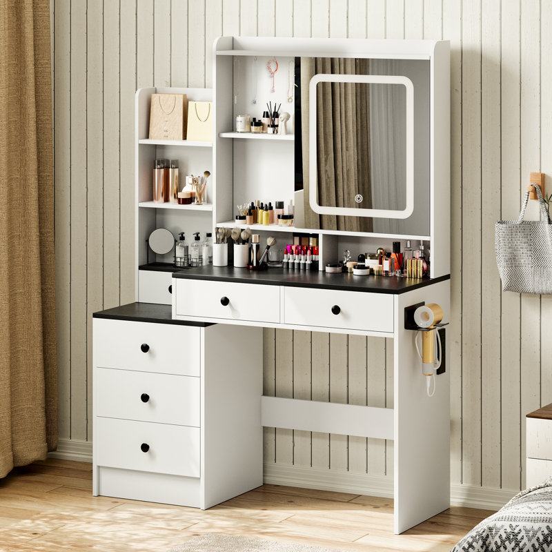 Coiffeuse de maquillage avec six tiroirs coulissants et miroir HD éclairé