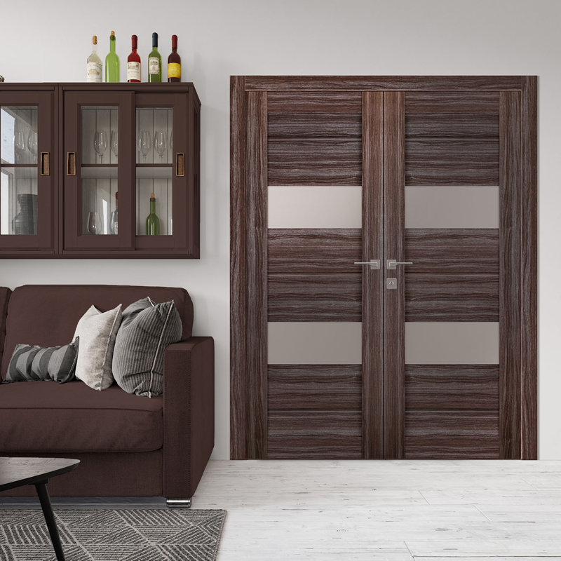 Portes françaises pré-finies en bois massif manufacturé à panneaux, 59,5 po x 83,23 po, Chêne gris, Réversible