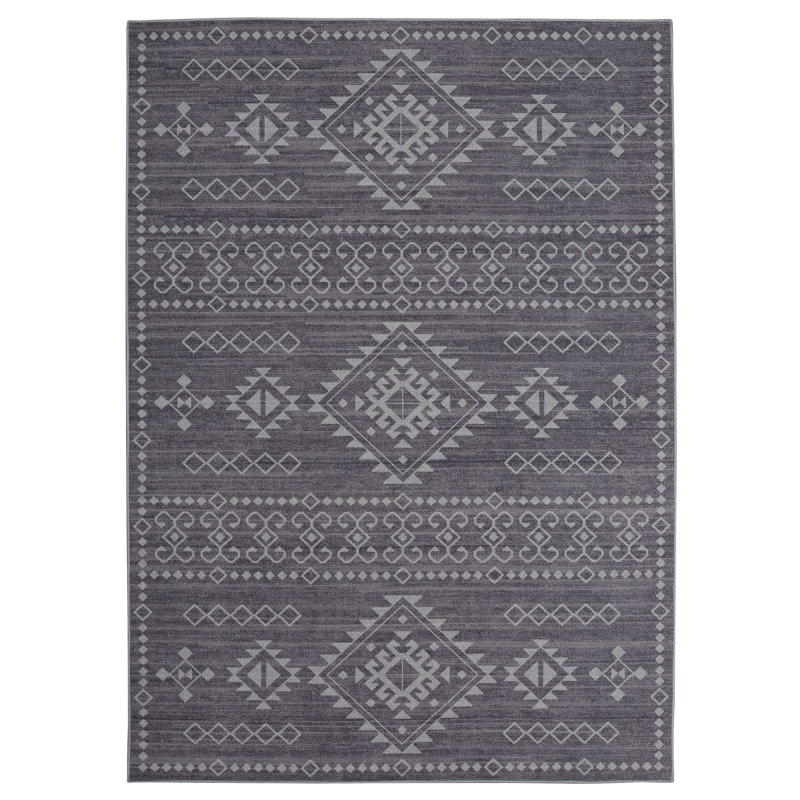 Tapis de couloir gris et ivoire 2 pi 6 po x 8 pi Maril, Rectangulaire 3 pi x 5 pi