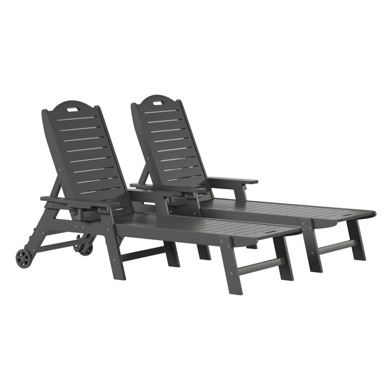 Brighton Outdoor Poly Reclining Chaise Lounge With Wheels & Cup Holder (Set Of 2), Gray, 2