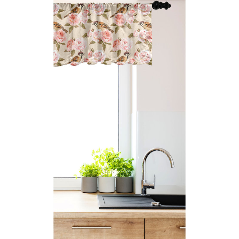 Ambesonne Floral Valance Pack of 2 Victorian Style Rose Flowers Champagne Multicolor, 54" W x 18" L