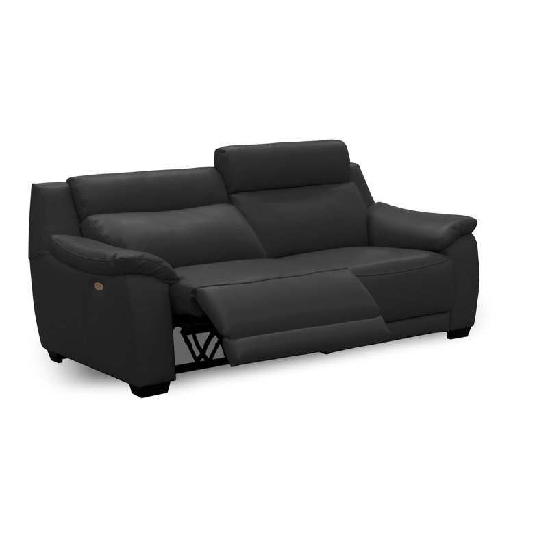 Latrale 213Cm Genuine Leather Pillow Top Arm Reclining Commercial Use Sofa, Black