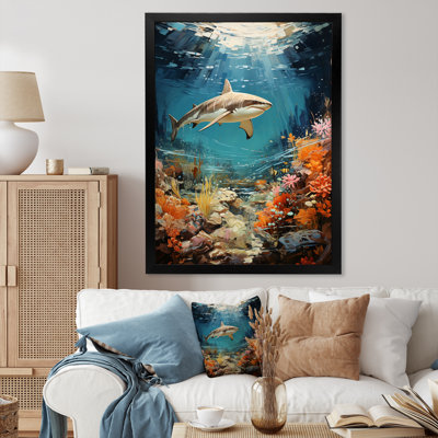 Teal Shark Coastal Creatures, reproduction d'art sur toile