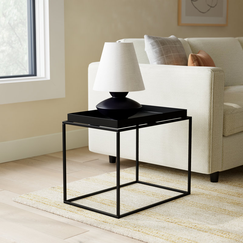 Ivan Stainless Steel Tray Top End Table, Black