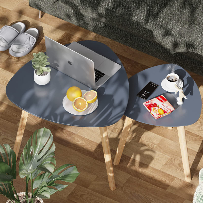 2 Piece Bamboo Nesting Triangle Coffee Table, Grey