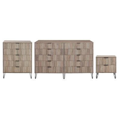 Dumbo 3-Piece Modern Bedroom Set with Double Dresser, Chest and Nightstand in Rustic Gray