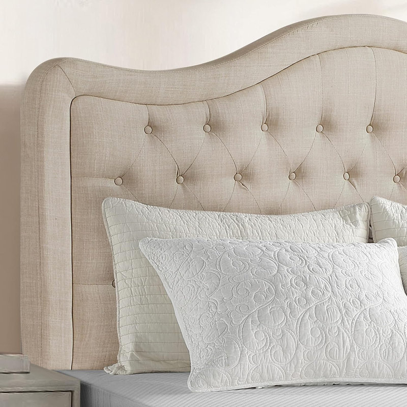 Adjustable Headboard with Fine Linen Upholstery and Button Tufting for Bedroom, Queen, Queen, Beige