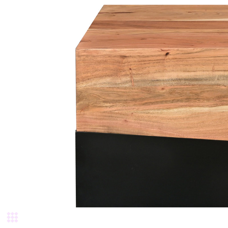 Caelin Industrial Rectangular Coffee Table With Wooden Frame, Brown, 14" H  x 45" L x 24" W