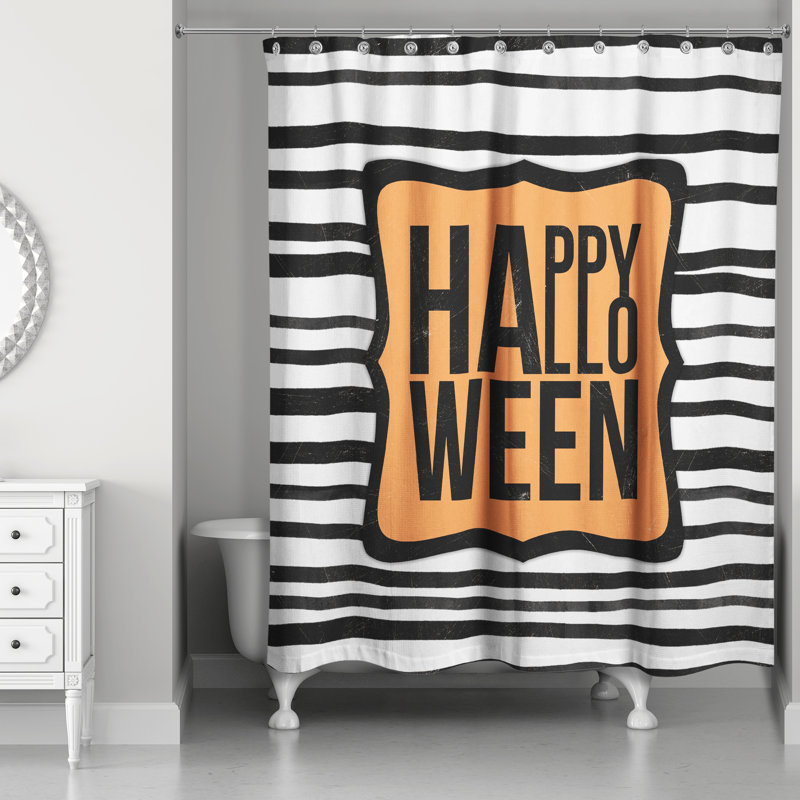 Rideau de douche simple happy halloween rayures
