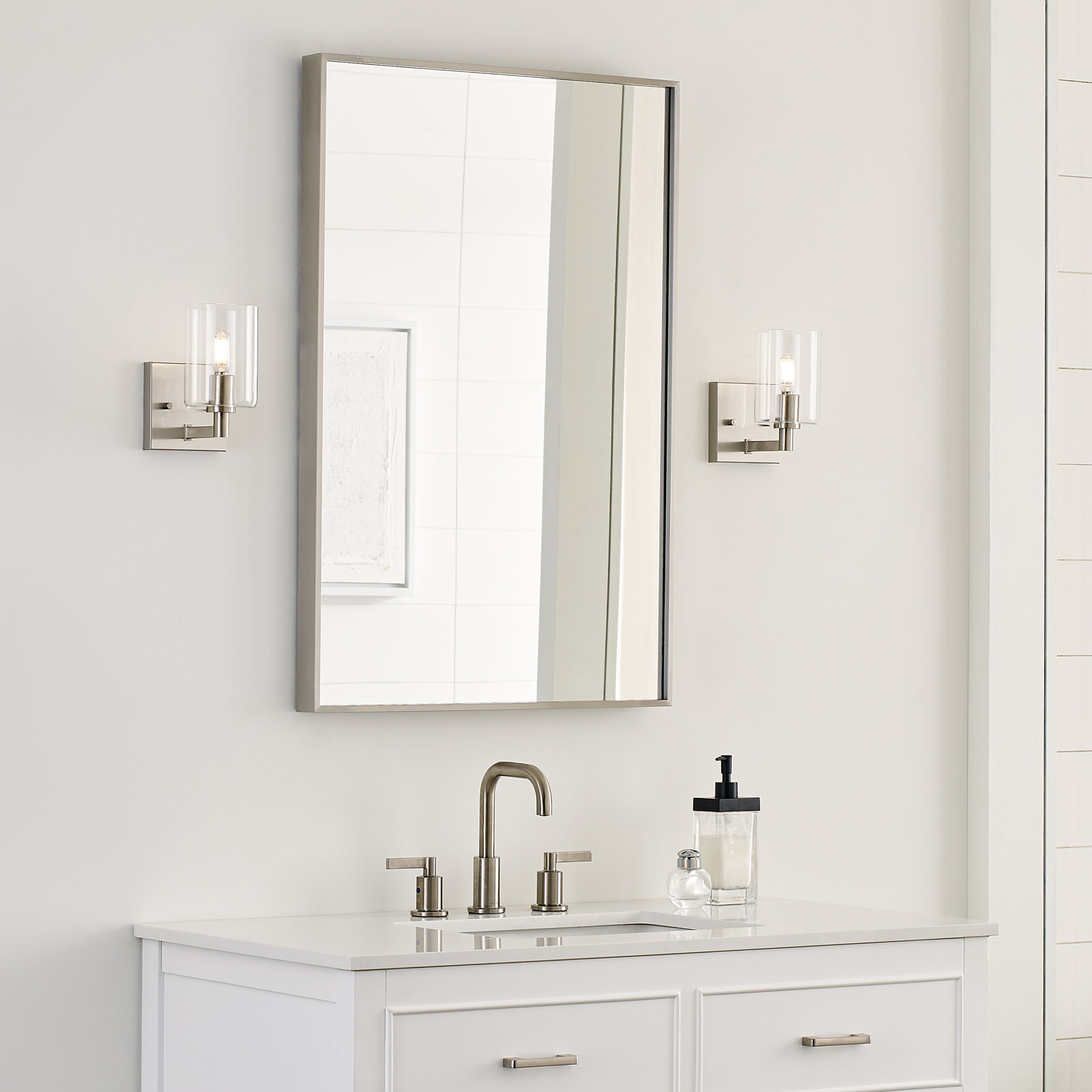 Haines Single Transparent Dimmable Bath Sconce, Brushed Nickel