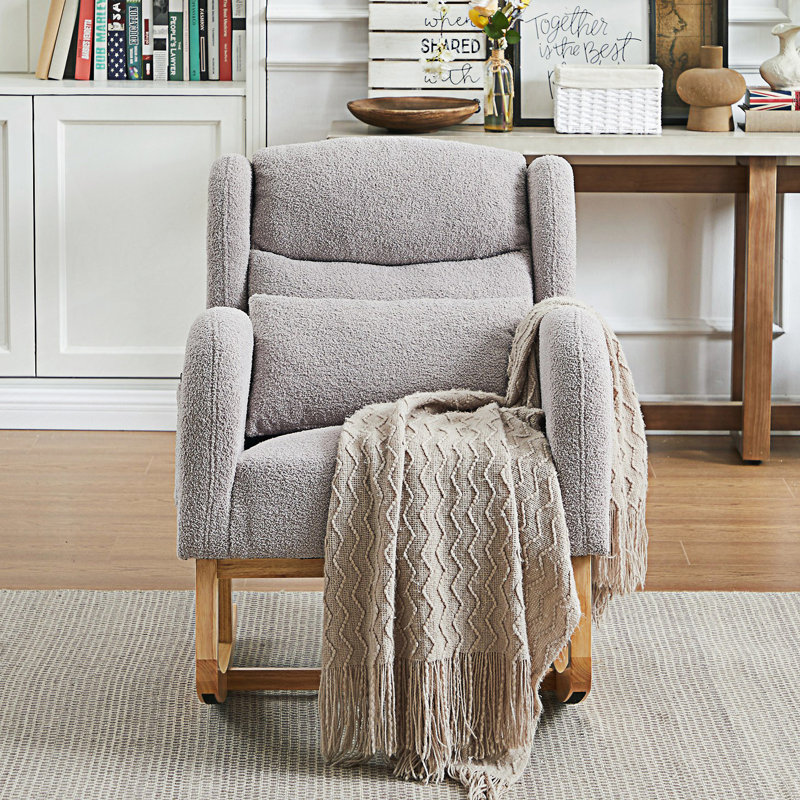 Chaise berçante surdimensionnée en peluche avec dossier haut et poches latérales, Gris