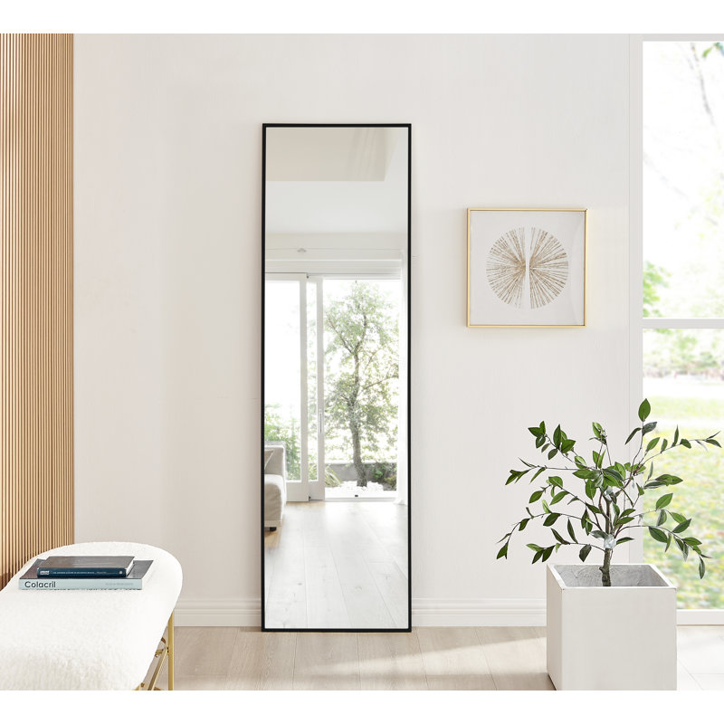 Alcantera Rectangle Metal Frame Wall Mirror Simple and Elegant Modern Design, Black, 170cm H x 50cm W
