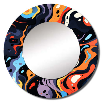 Roey Tribal Essence Paisley Feather - Abstract Unique Mirror, Blue Large Wall Mirror, Printed Metal Art