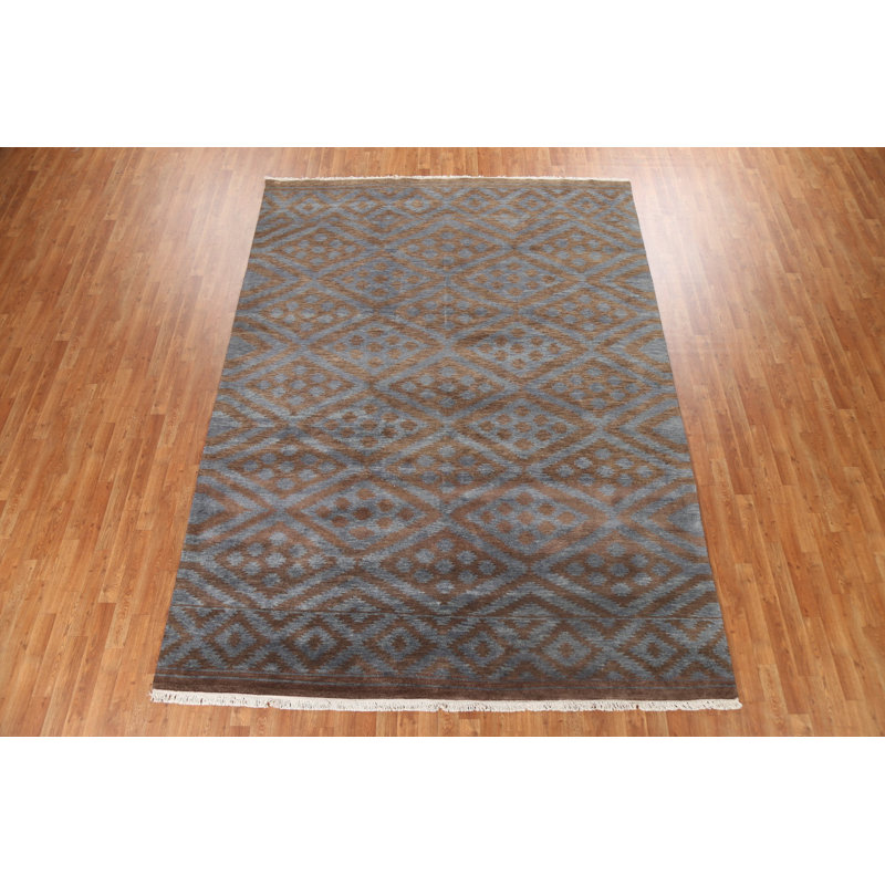 Tapis oriental géométrique en laine Oushak noué à la main 7 pi 11 po x 10 pi 9 po
