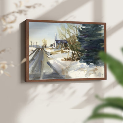 Congregational Church in Winter - Reproduction encadrée - Restickable