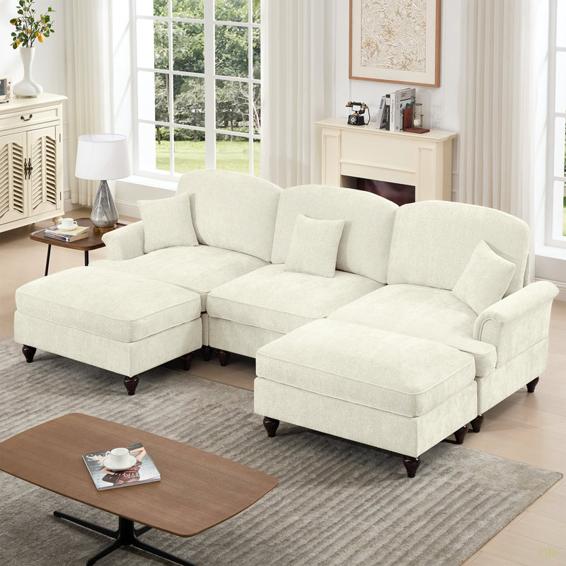 Canapé modulaire en U avec accoudoirs évasés et volants amovibles Classic, H 36,6 po x l 107,1 po x P 32,8 po, Beige