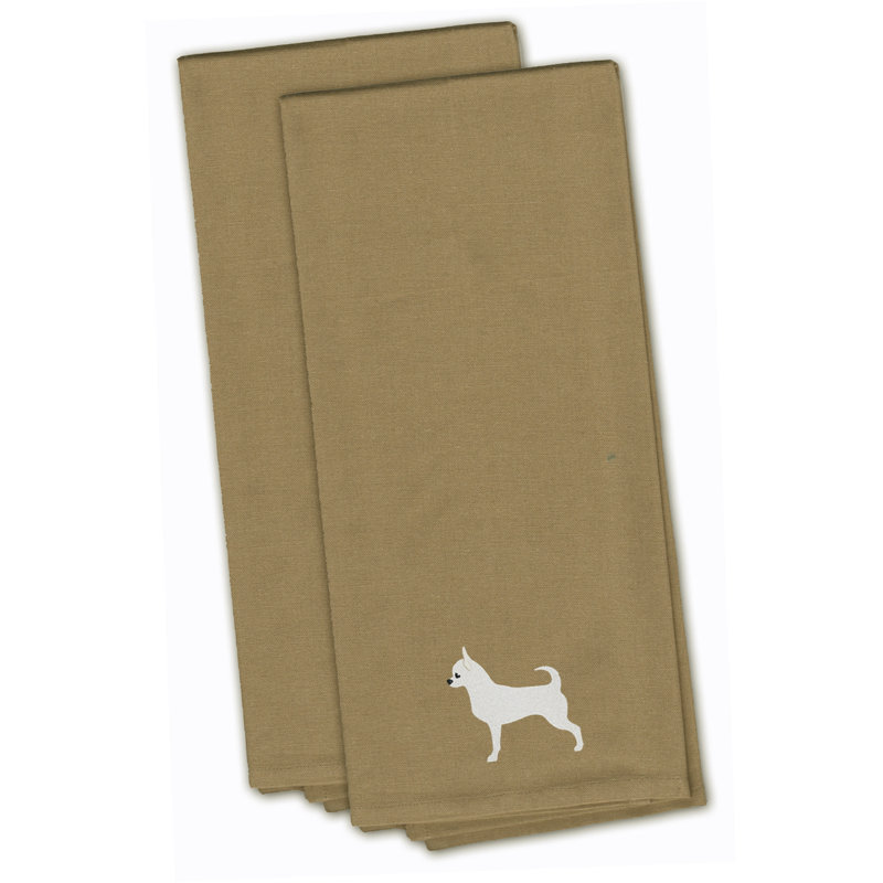 Serviette à thé de cuisine brodée chihuahua, H 28 po x l 19 po x P 0,1 po, Brun clair