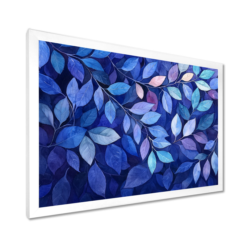 Indigo feuilles feuillage collage III - feuilles, art mural sur toile, Reproduction encadrée d'une seule photo sans pass