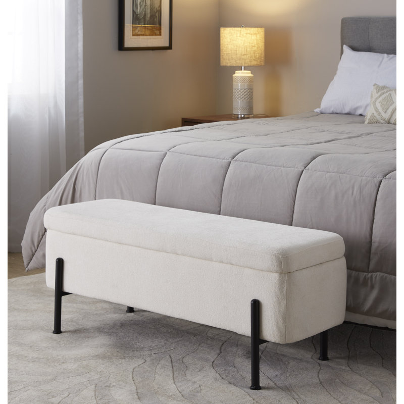 Banc de rangement avec couvercle rabattable Greely, Crème, Noir, noir, noir, noir