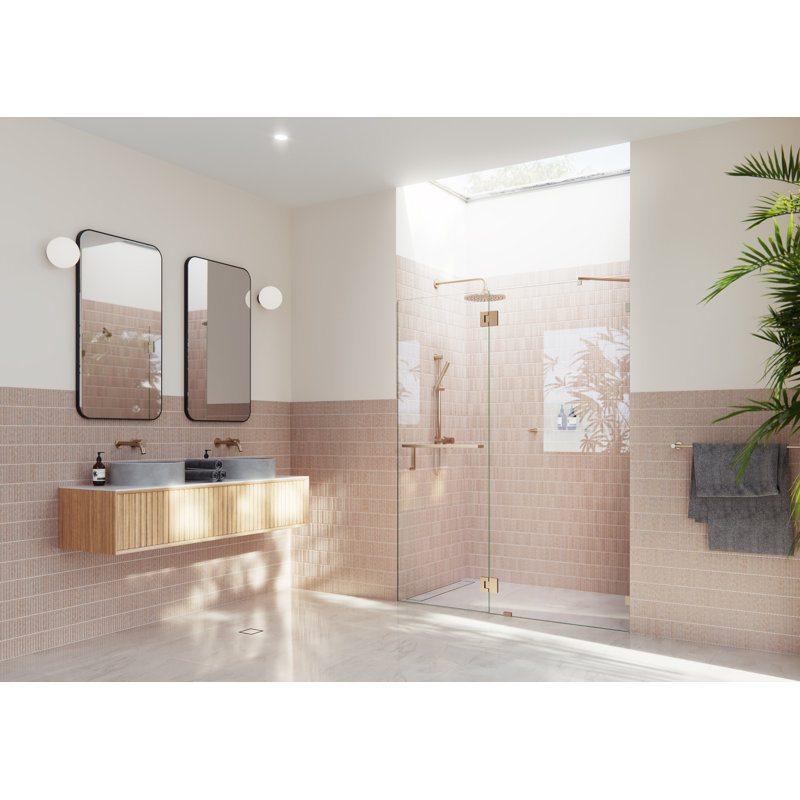Mimas 57 in. x 78 in. Fully Frameless Glass Hinge Towel Bar Shower Door, Brushed Bronze