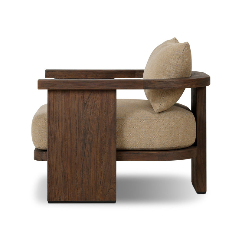Tahana Outdoor Teak Armchair, Olympia Canvas, Stained Saddle Brown