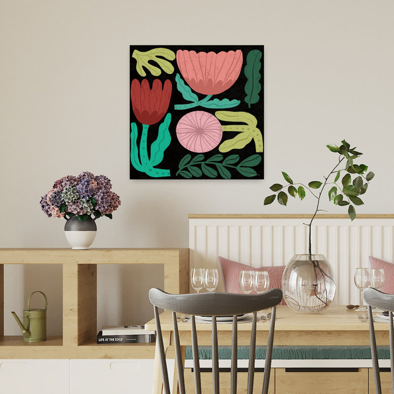 Art floral moderne abstrait contemporain, H 18 po x l 18 po