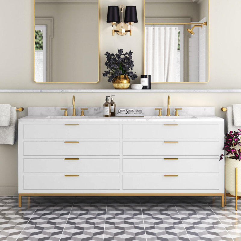 Meuble-lavabo de comptoir en marbre blanc 72 po avec robinet Bristol, Blanc pur
