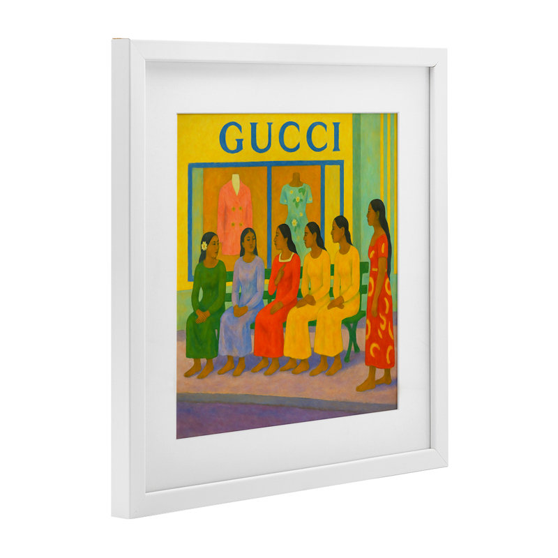 Gaugin Style Glam, reproduction encadrée sous verre, design par Grotto Studios, H 16 po x l 16 po, Cadre blanc côtier