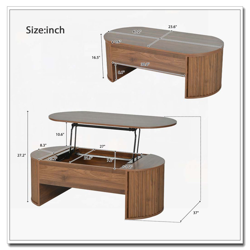 Table basse à plateau relevable 47,2 po