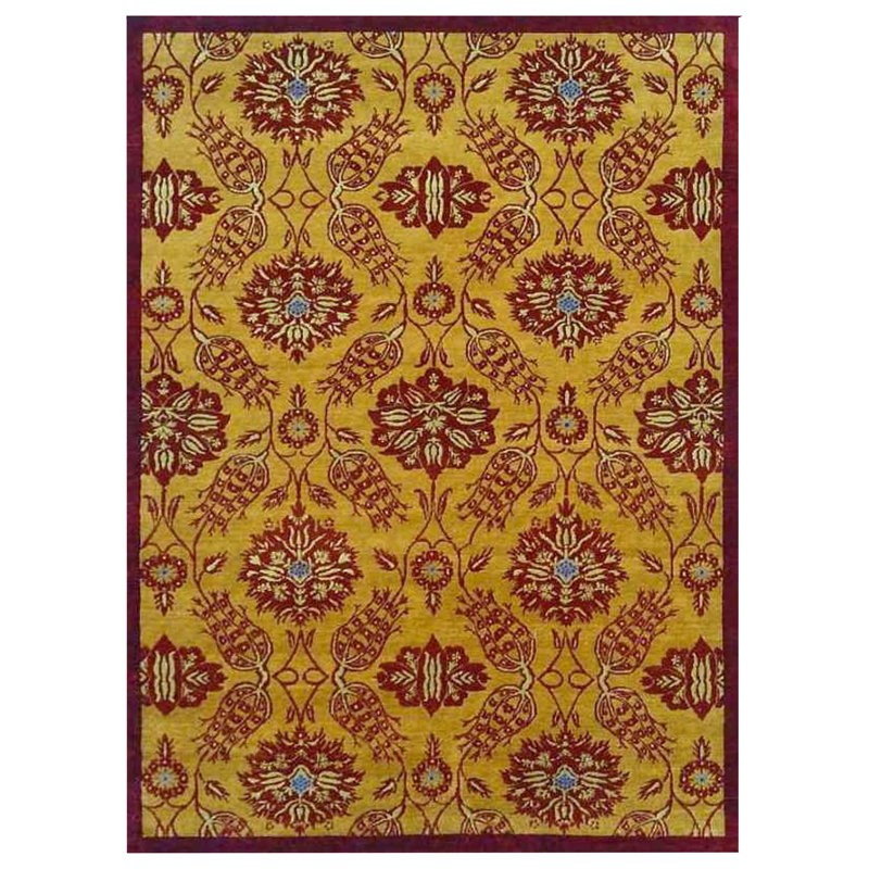 Tapis de zone en laine or/rouge 4 pi x 6 po main one-of-kind noué la Diann
