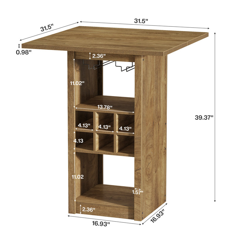 Table carrée carrée avec porte-verres, supports à vin et tablettes de rangement