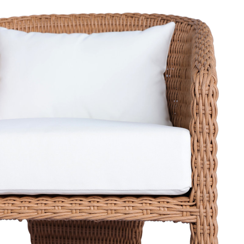 Fae Outdoor Dining Armchair, Vintage Natural Wicker/White Performance Olefin